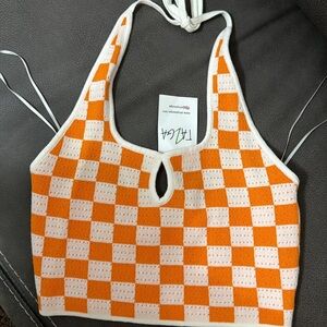 Orange and White Checkered Halter Top